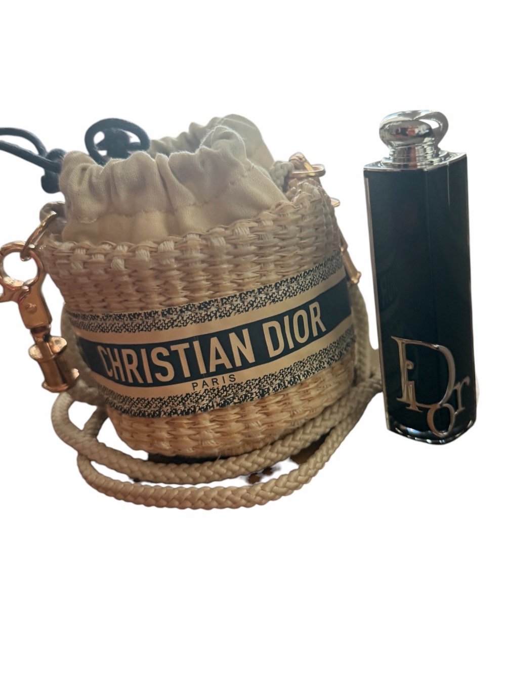 Christian Dior Beauty Mini Raffia Bucket Crossbody Bag New - Picture 4 of 14